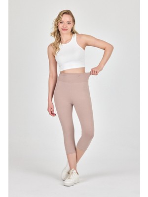 Kadın Bej Yüksek Bel Toparlayıcı Kapri Tayt