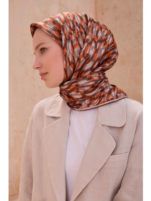 Belli Tivil Saf İpek Eşarp 4103 - 86 Turuncu Karışık Desen