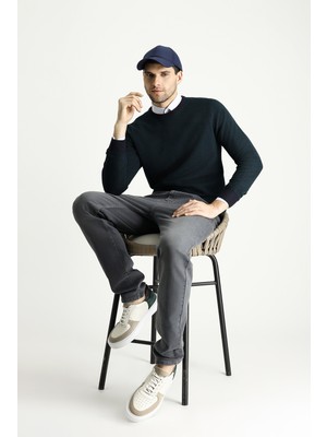 Bisiklet Yaka Slim Fit Dar Kesim Desenli Triko Kazak