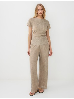 Jimmy Key Bej Bol Paça Beli Lastikli Örme Pantolon