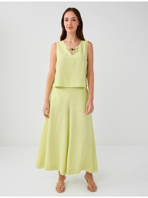 Jimmy Key Su Yeşili Rahat Kesim Bol Paça Normal Bel Dokuma Pantolon