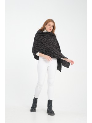 T-Crazy Knitwear Leopar Kışlık Triko Şal, Çift Katlı ve Çift Taraflı Triko Örme Omuz Şalı