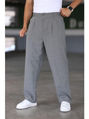 Baggy Çift Pileli Okul Grisi Renk Beli Lastikli Kaliteli Rahat Kesim Klasik Bol Paça Baggy Pantolon