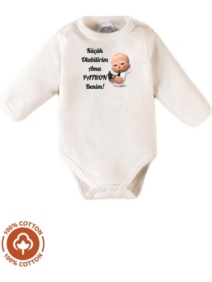 Unisex Bebek %100 Pamuklu Patron Benim Baskılı 3-6-9-12 Ay Bebek Body Ekru Badi Zıbın