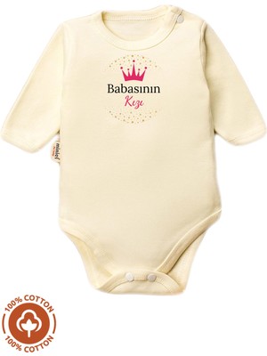 Unisex Bebek %100 Pamuklu Babasının Kızı Baskılı 3-6-9-12 Ay Bebek Body Ekru Badi Zıbın