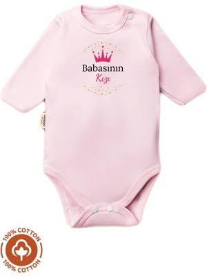 Unisex Bebek %100 Pamuklu Babasının Kızı Baskılı 3-6-9-12 Ay Bebek Body Ekru Badi Zıbın
