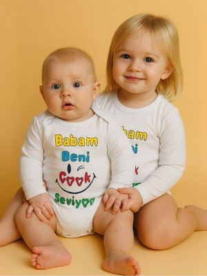 Bebek Babam Beni Çok Seviyor Yazılı Pamuklu Uzun Kol Çıtçıtlı Body