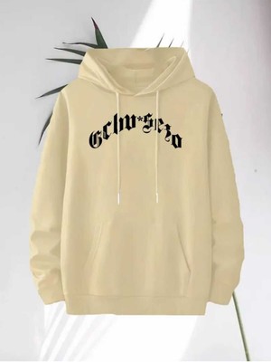 Schw Zeo Baskılı Kapüşonlu Cepli Pamuklu Bej Sweatshirt