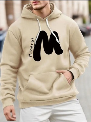 Minarui Baskılı Yumuşacık Içi Yünlü 2 Iplik Şardonlu Kapüşonlu Cepli Sweatshirt