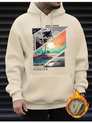 Forever Desenli 2 Iplik Şardonlu Cepli Kapüşonlu Sweatshırt