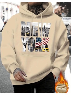 Newyork Şehir Efsane Desen 2 Iplik Şardonlu Kapüşonlu Cepli Sweatshirt