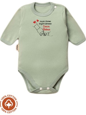 Unisex Bebek %100 Pamuklu Canım Babam Baskılı 3-6-9-12 Ay Bebek Body Ekru Badi Zıbın