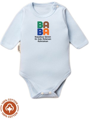 Unisex Bebek %100 Pamuklu Baba Baskılı 3-6-9-12 Ay Bebek Body Ekru Badi Zıbın