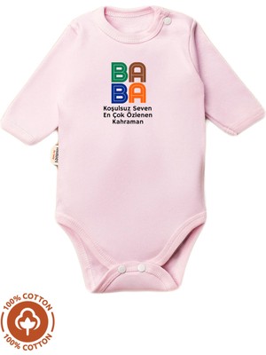 Unisex Bebek %100 Pamuklu Baba Baskılı 3-6-9-12 Ay Bebek Body Ekru Badi Zıbın