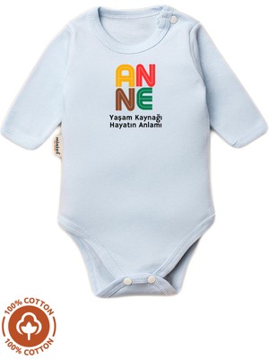 Unisex Bebek %100 Pamuklu Anne Baskılı 3-6-9-12 Ay Bebek Body Ekru Badi Zıbın