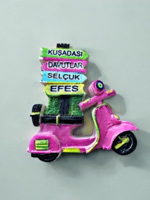 Kuşadası / Davutlar / Selçuk / Efes Temalı Kabartmalı Polyester Magnet 6,5cm x 6,5cm Pembe