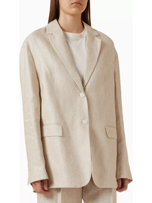 Keten Blazer, Tek Düğmeli ve Astarlı Bej