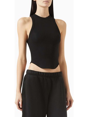 Siyah Curve Rib Tank Top - Pamuk Karışımı - Şık ve Rahat Tasarım