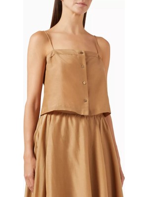 Cotton Silk Sleeveless Top, Kolsuz ve Nefes Alabilir Yazlık Üst Bej
