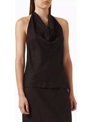 Halter Yaka Kolsuz Keten Bluz