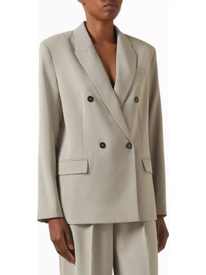 Krep Kumaş Straight Fit Blazer Ceket, 80’ler Ilhamlı Feminen Kesim, Bej