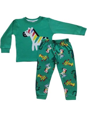 1+1elmp Zebra Desen %100 Pamuk Erkek Çocuk Pijama Takımı 1-2 Yaş 3007