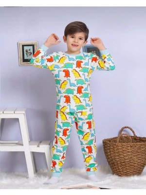 1+1elmp Dinazor Desen %100 Pamuk Erkek Çocuk Pijama Takımı 1-2 Yaş 02226