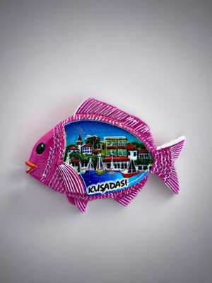 Kuşadası Temalı Kabartma Magnet. 9cm x 6cm. Pembe