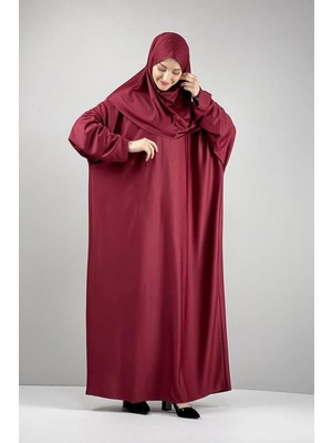 Defka Tek Parça Başörtülü Kadın Tesettür Namaz Elbisesi Düz Renk