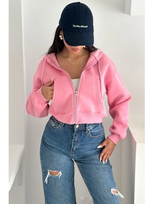 Kadın Gri Fermuarlı Oversize Hoodie – Günlük & Sokak Stili