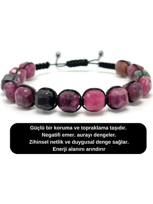 Sertifikalı Turmalin Küp Kesim Makrome Doğal Taş Bileklik 8 mm
