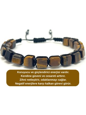 Sertifikalı Kaplan Gözü Küp Kesim Makrome Doğal Taş Bileklik 6mm