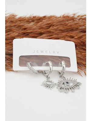 By Zeyna Aksesuar Kadın Altın Kaplama Kararmaz Zirkon Işleme Göz Figürlü 3 Lü Küpe Set