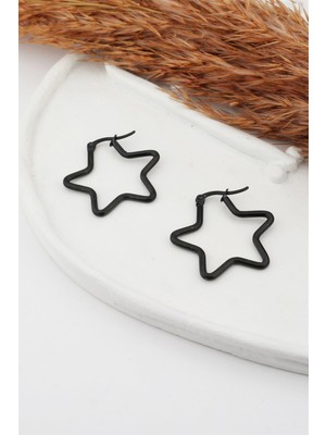 By Zeyna Aksesuar Kadın Çelik Basic Geometrik 4 cm Yıldız Model Küpe