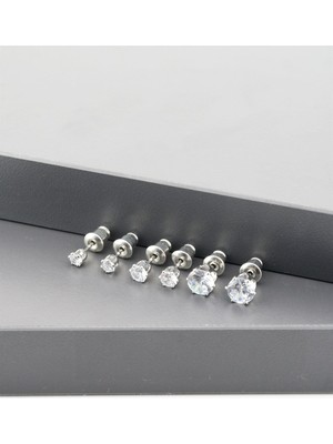 By Zeyna Aksesuar Kadın Basic Zirkon Taşlı 3 Boy Oval Model 6'lı Küpe Seti