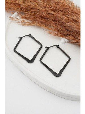 By Zeyna Aksesuar Kadın Çelik Basic Geometrik 5 cm Dörtgen Model Küpe