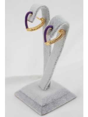 By Zeyna Aksesuar Kadın Altın Kaplama Zirkon Taşlı Mineli  Kalp Model Küpe