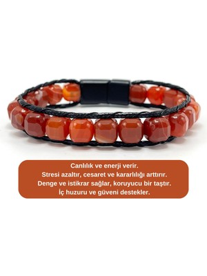 Sertifikalı Kırmızı Akik Küp Kesim Kilitli Doğal Taş Bileklik 8 mm