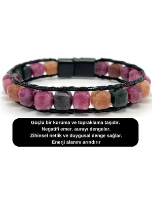 Sertifikalı Turmalin Küp Kesim Kilitli Doğal Taş Bileklik 8 mm