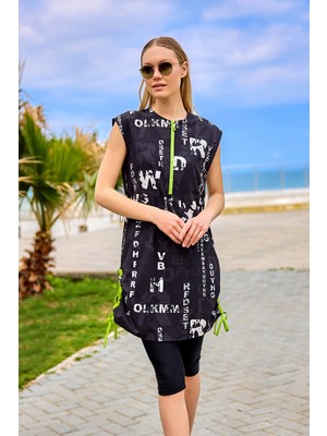 Siyah Yarı Kapalı Mayo Fermuarlı Yaka, Su Itici Kumaş, UPF50+ Koruma H2506