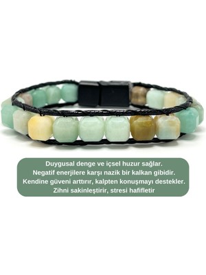Sertifikalı Amazonit Küp Kesim Kilitli Doğal Taş Bileklik 8 mm