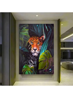 Kara Panter Posteri, Siyah ve Altın Renkli Soyut Panter Kanvası, Büyük Dijital Baskı