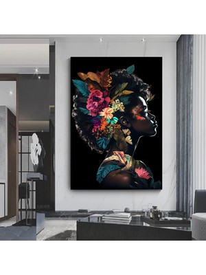 Afrikalı Kadın Renkli Soyut Poster / Kanvas Duvar Dekoru / Asılmaya Hazır