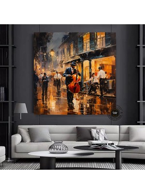 Sokak Silueti Tablosu, Şehir Manzarası Yağlıboya Kanvas Baskı