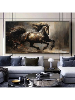 Büyük Boy Modern Soyut Altın Geometrik Hayvanlar, Koşan Atlar Temalı Duvar Tablosu