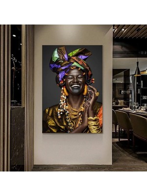 Afrika Kadın Portresi, Afro-Amerikan Kültürü, Afrika Kabilesi Duvar Sanatı, Yağlı Boya
