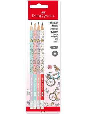 Faber-Castell Bisiklet Desenli Silgili Kurşun Kalem, 2b, 12'li Paket