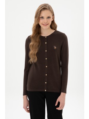 U.S. Polo Assn. Kadın Koyu Kahverengi Basic Triko Hırka 50307737-VR084
