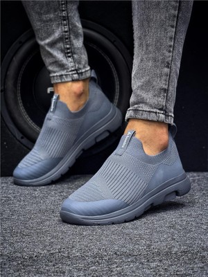 Unisex Ortopedik Bağcıksız Triko Spor Ayakkabı-Füme