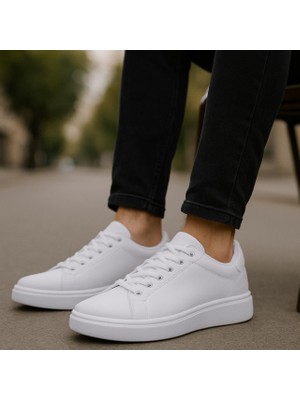 Erkek Beyaz Tabanlı Bağcıklı Spor Sneaker Ayakkabı